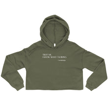 Load image into Gallery viewer, Crop-Hoodie Damen TRUST ME - I KNOW WHAT I`M DOING | schwarz & armeegrün