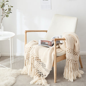 Handmade Boho Kuscheldecke Wohndecke Schlafdecke in beige, grau & mint  120x180 cm - WhiteWhiskers