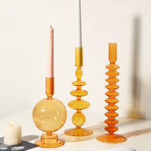 Load image into Gallery viewer, glass candlestick in orange | different designs