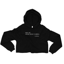 Load image into Gallery viewer, Crop-Hoodie Damen TRUST ME - I KNOW WHAT I`M DOING | schwarz &amp; armeegrün
