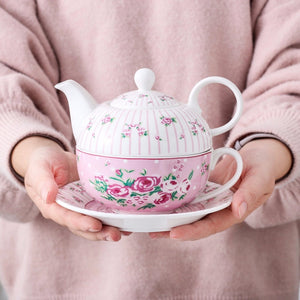 4-teiliges Porzellan Tee Set in weiß-rosa "TEA TIME" - WhiteWhiskers