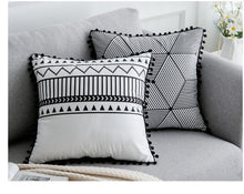 Load image into Gallery viewer, Black &amp; White pillowcases with tassels
