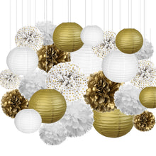 Load image into Gallery viewer, 25x paper lanterns in gold/white
