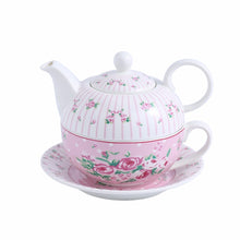 Load image into Gallery viewer, 4-teiliges Porzellan Tee Set in weiß-rosa &quot;TEA TIME&quot; - WhiteWhiskers
