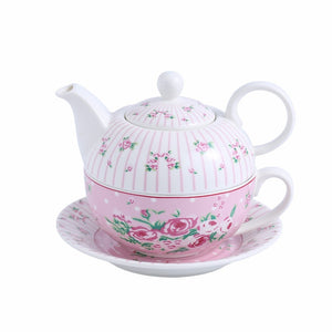 4-teiliges Porzellan Tee Set in weiß-rosa "TEA TIME" - WhiteWhiskers