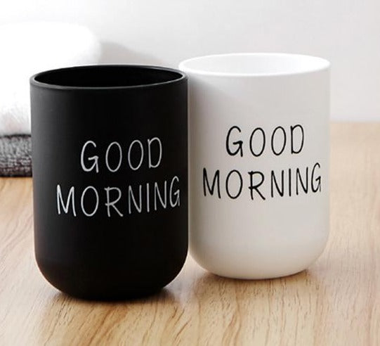2x Becher Letter Aufbewahrung Organizer Becher GOOD MORNING / WHITE WHISKERS