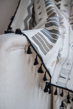 Load image into Gallery viewer, Boho Vorhang / Gardine Bohemian in beige schwarz  - verschiedene Größen - WhiteWhiskers
