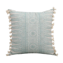 Load image into Gallery viewer, Vintage boho cushion with tassels in mint - white
