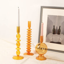 Laden Sie das Bild in den Galerie-Viewer, Glas Kerzenhalter in orange | verschiedene Designs
