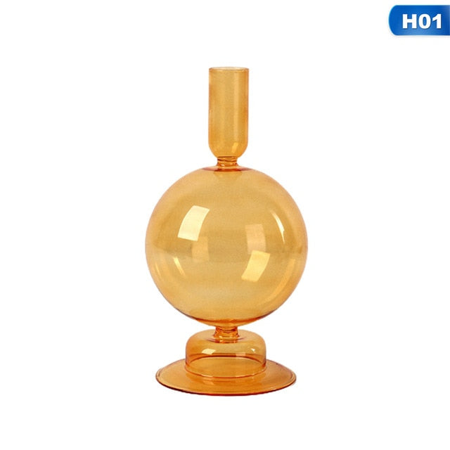 glass candlestick in orange | different designs