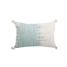 Load image into Gallery viewer, Vintage boho cushion with tassels in mint - white
